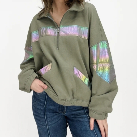 NWT Free People Movement Away We Go Half Zip Hoodie Medium Iridescent Stripe - Picture 6 of 6